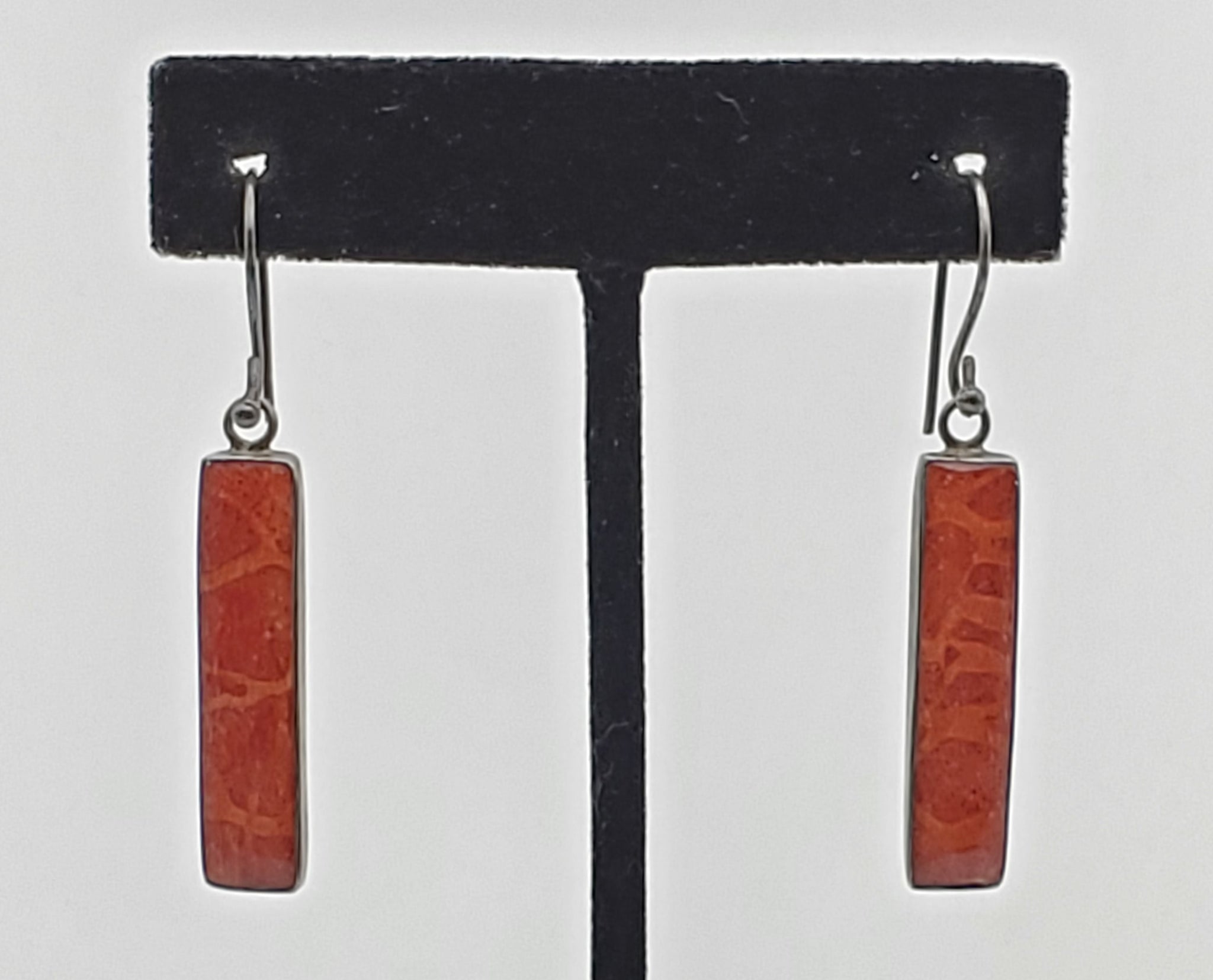 Vintage Red Coral Sterling Silver Dangle Earrings