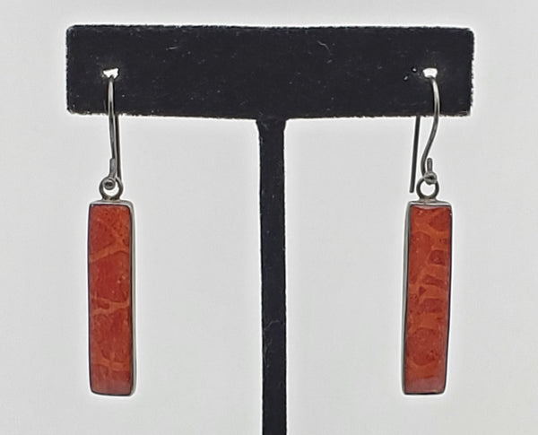 Vintage Red Coral Sterling Silver Dangle Earrings