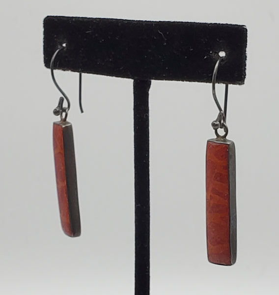 Vintage Red Coral Sterling Silver Dangle Earrings