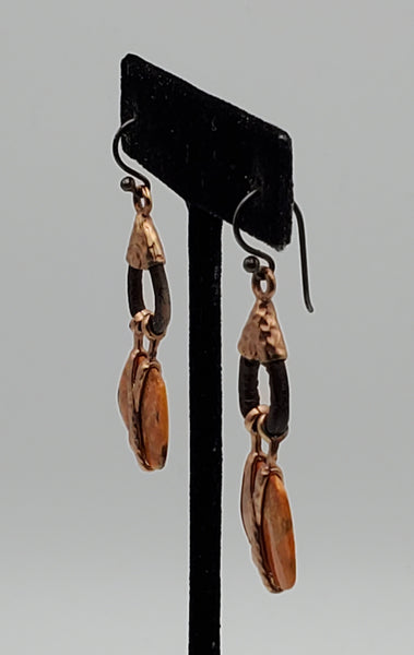 Barse - Copper, Leather and Orange Jasper Dangle Earrings