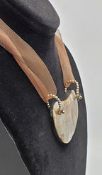 Vintage Mosaic Mother of Pearl Breast Plate Pendant Ribbon Necklace