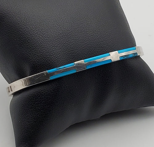 Vintage 950 Silver Turquoise Hinged Bangle