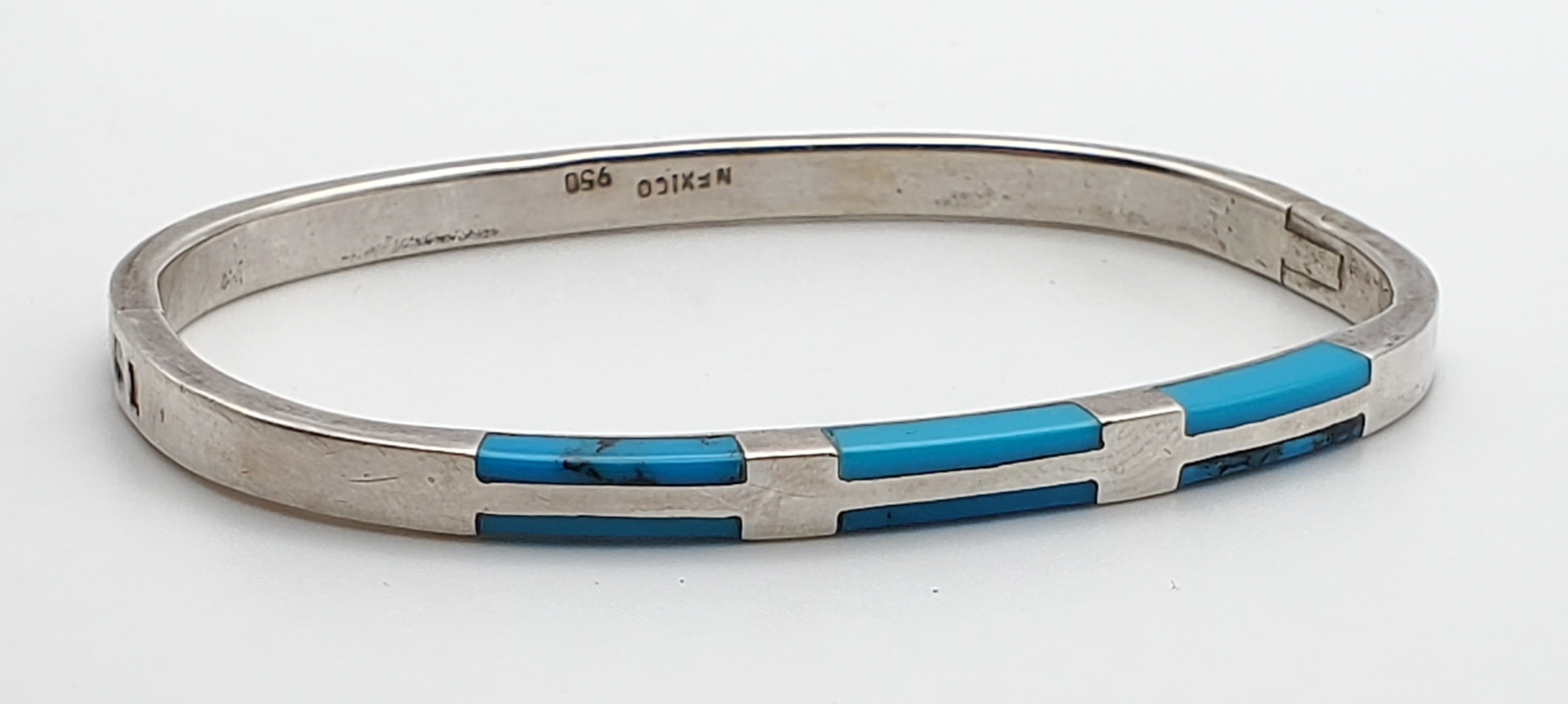 Vintage 950 Silver Turquoise Hinged Bangle