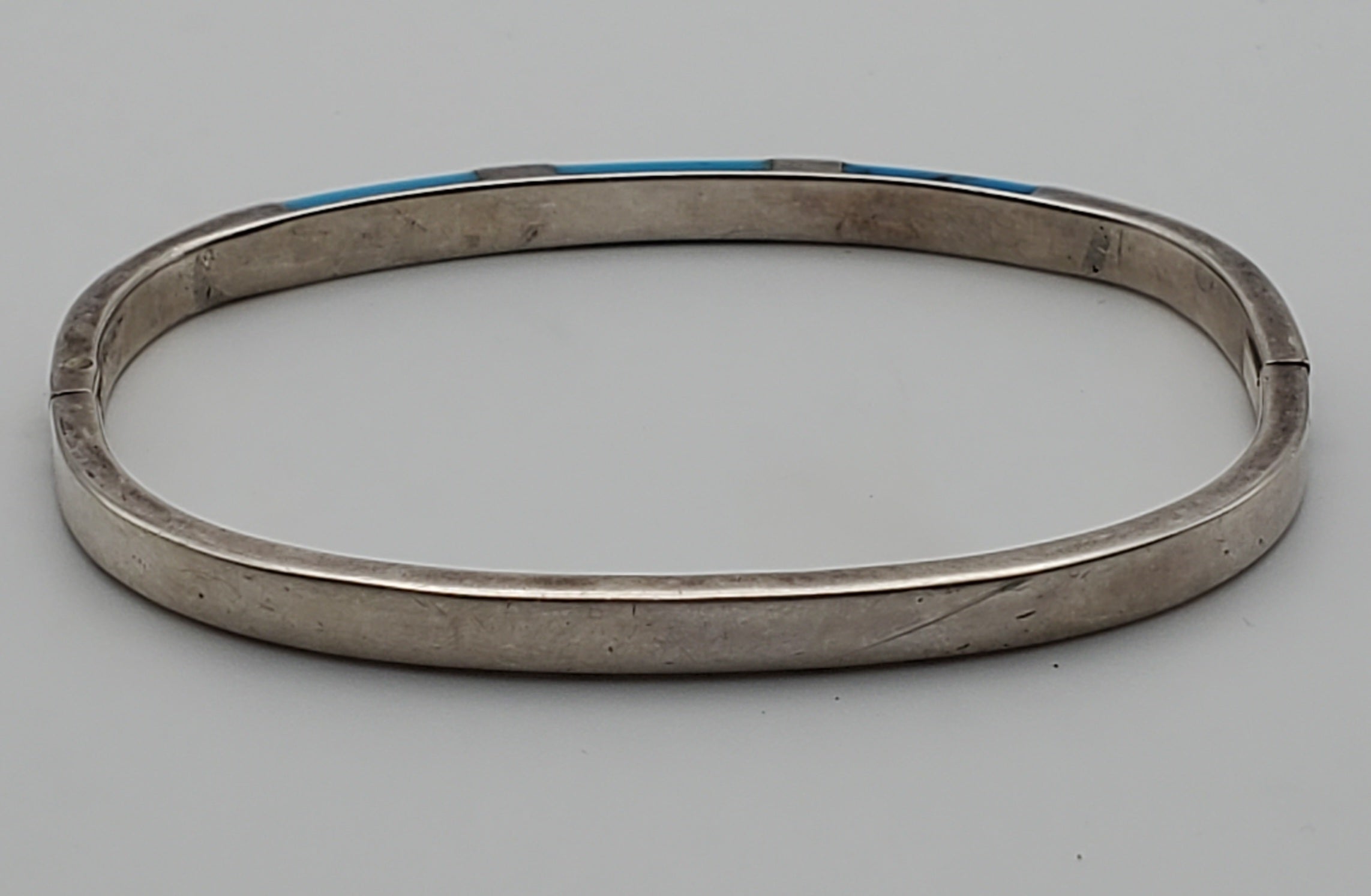 Vintage 950 Silver Turquoise Hinged Bangle