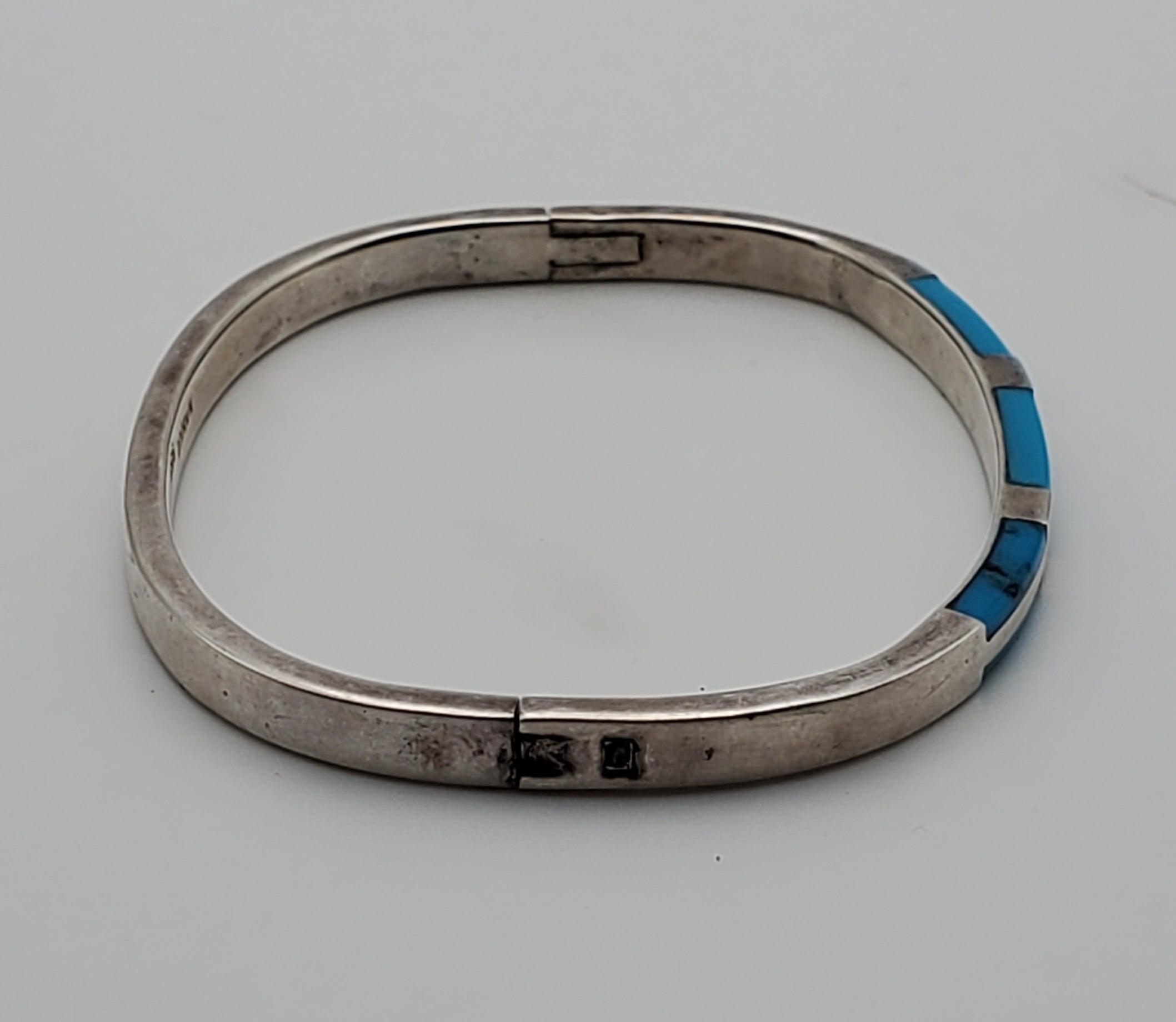 Vintage 950 Silver Turquoise Hinged Bangle