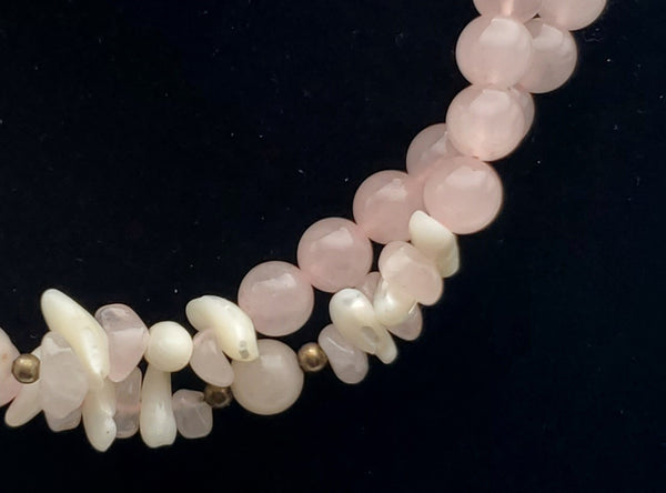 Rose Quartz and Shell Bead Necklace - 32"