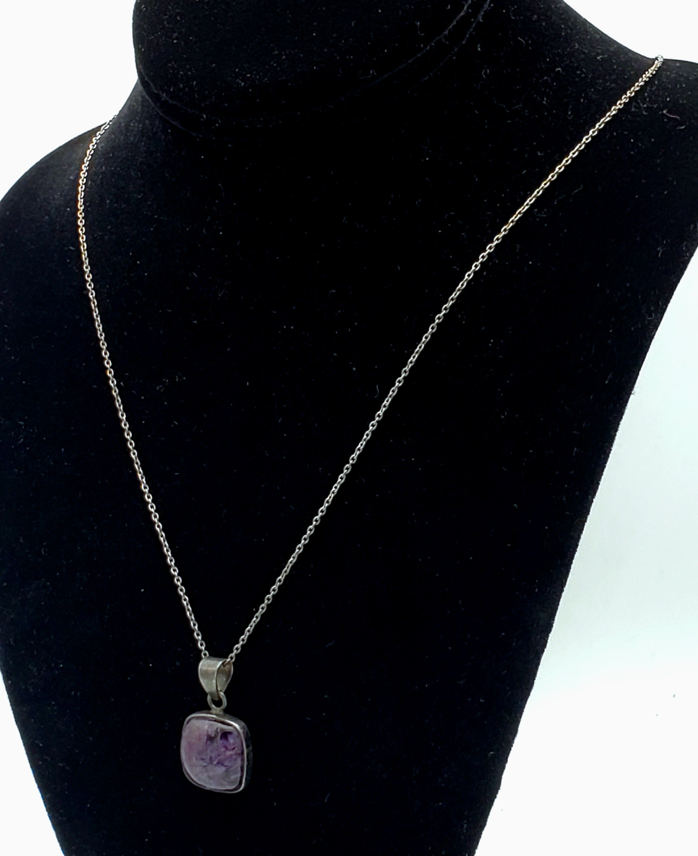 Charoite Sterling Silver Pendant on Sterling Silver Chain Necklace - 20"