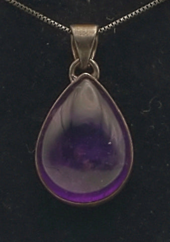 Amethyst Pear Cabochon Sterling Silver Pendant on Sterling Silver Chain Necklace - 18.5"