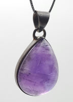Amethyst Pear Cabochon Sterling Silver Pendant on Sterling Silver Chain Necklace - 18.5"
