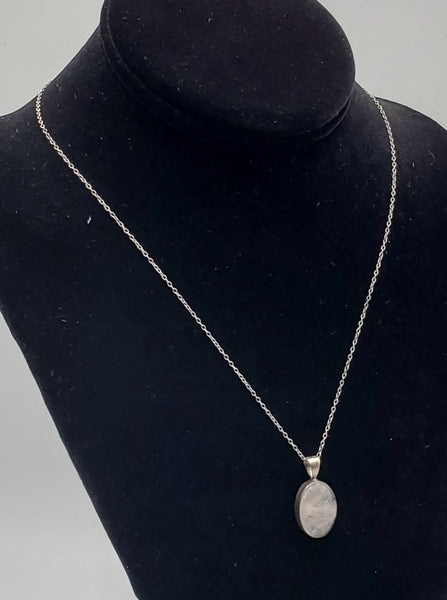 Rose Quartz Cabochon Vintage Pendant Sterling Silver Chain Necklace - 18"