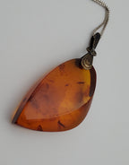 Vintage Soviet Amber Modernist Freeform Sculpted Pendant on Sterling Silver Necklace - 16.25"