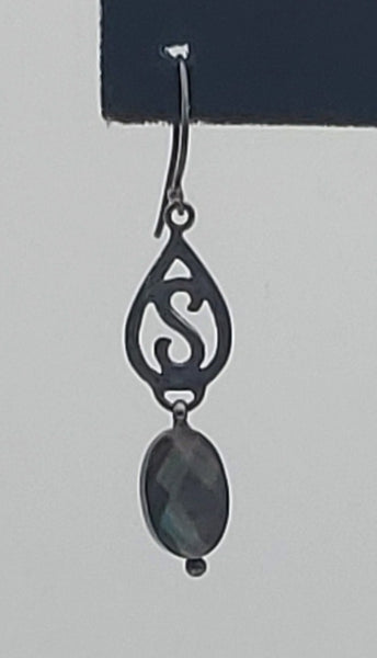 UNMATCHED Vintage Carved Faceted Mother of Pearl Sterling Silver Dangle Earring