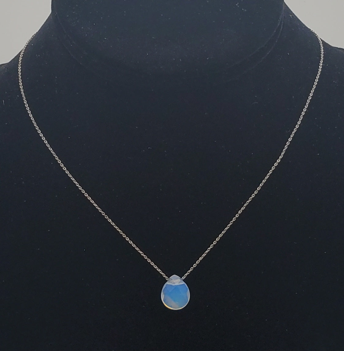 Opaline Glass Faceted Teardrop Pendant on Chain Necklace - 16" +3 1/4" extension