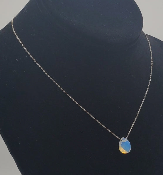 Opaline Glass Faceted Teardrop Pendant on Chain Necklace - 16" +3 1/4" extension