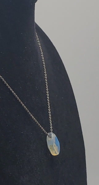 Opaline Glass Faceted Teardrop Pendant on Chain Necklace - 16" +3 1/4" extension