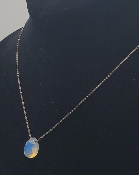 Opaline Glass Faceted Teardrop Pendant on Chain Necklace - 16" +3 1/4" extension