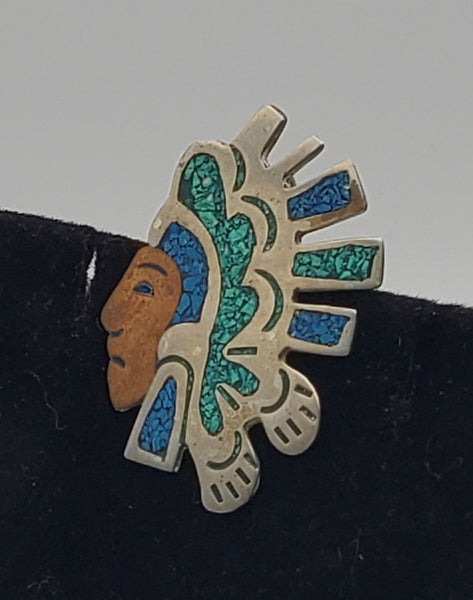 Vintage Aztec Warrior Head Pendant/Brooch