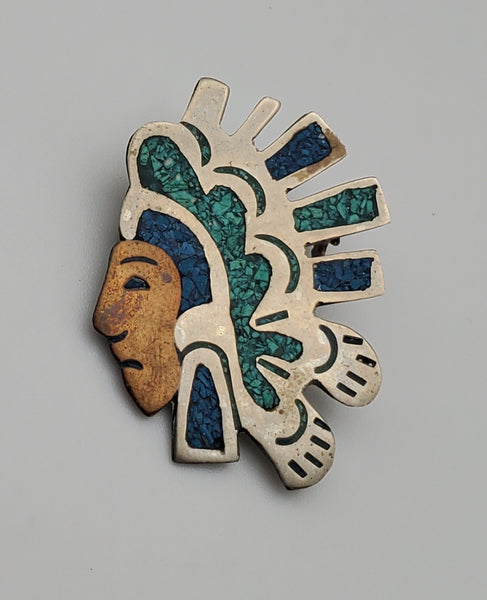 Vintage Aztec Warrior Head Pendant/Brooch