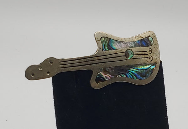 Vintage Guitar Inlaid Abalone Shell Brooch