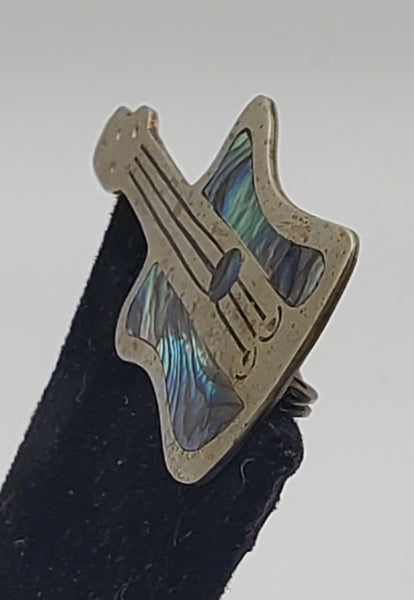 Vintage Guitar Inlaid Abalone Shell Brooch