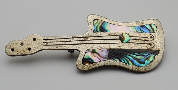 Vintage Guitar Inlaid Abalone Shell Brooch