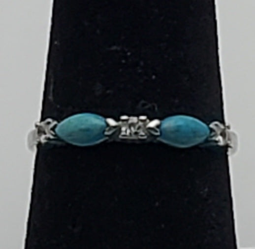 Vintage Turquoise Sterling Silver Band - Size 7