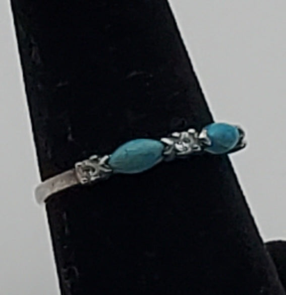 Vintage Turquoise Sterling Silver Band - Size 7