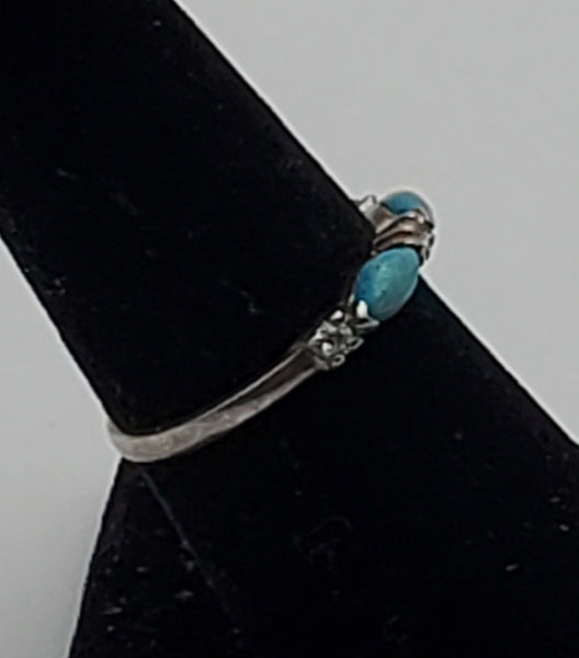 Vintage Turquoise Sterling Silver Band - Size 7