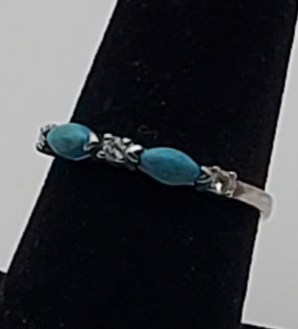 Vintage Turquoise Sterling Silver Band - Size 7
