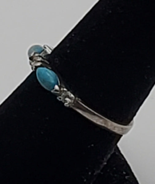 Vintage Turquoise Sterling Silver Band - Size 7