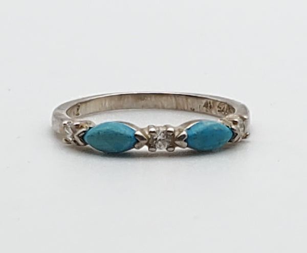 Vintage Turquoise Sterling Silver Band - Size 7