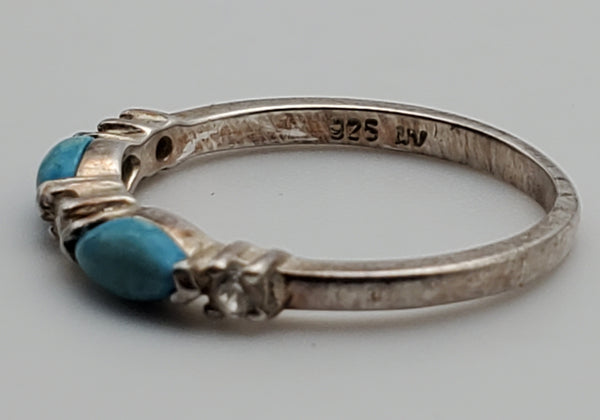 Vintage Turquoise Sterling Silver Band - Size 7