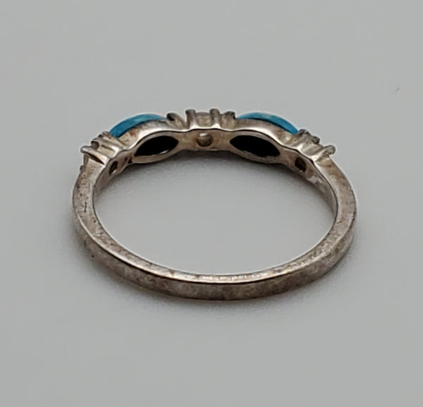 Vintage Turquoise Sterling Silver Band - Size 7