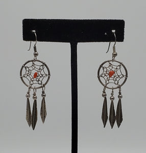 Vintage Silver and Coral Dreamcatcher Earrings