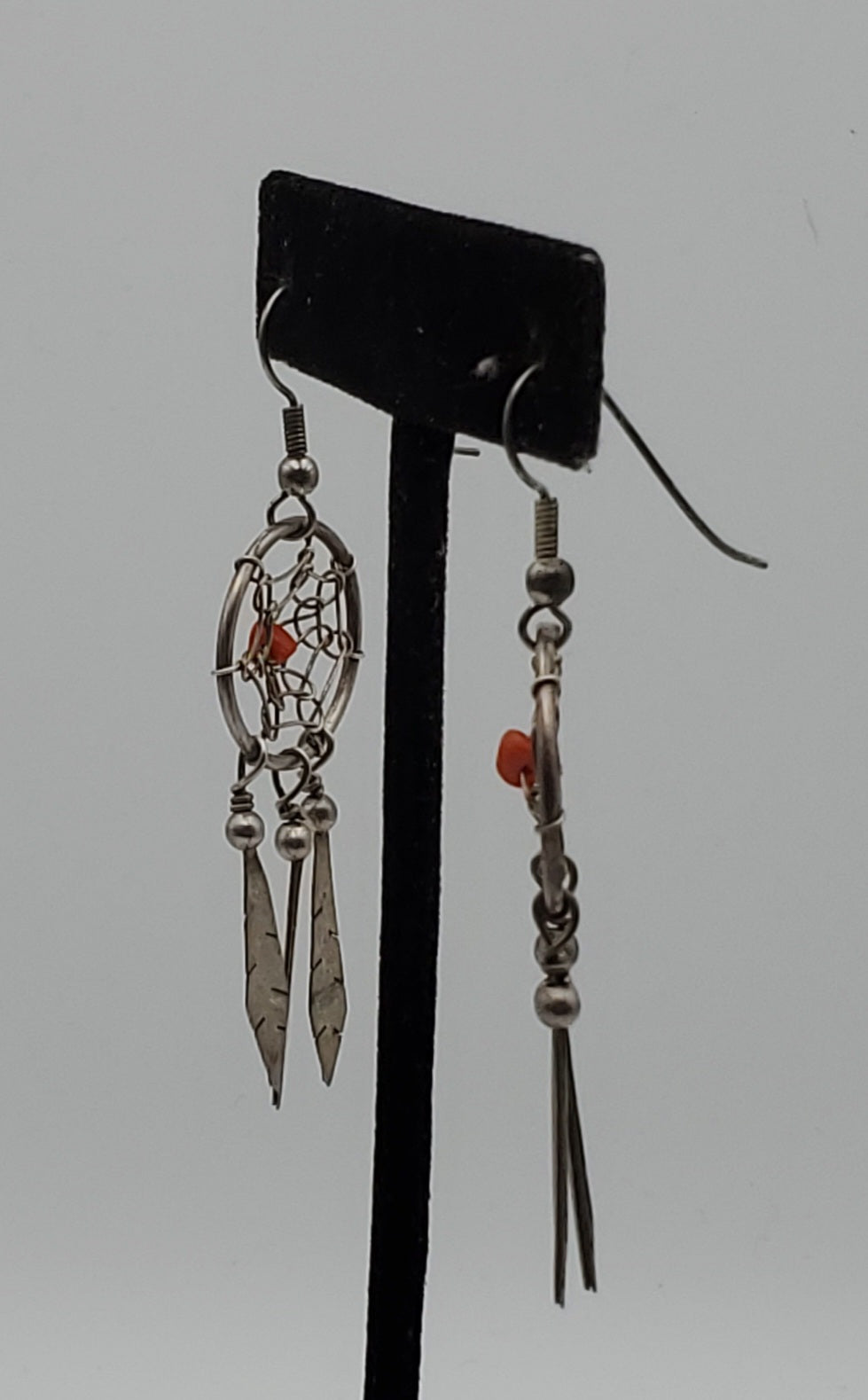 Vintage Silver and Coral Dreamcatcher Earrings
