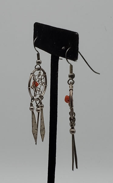 Vintage Silver and Coral Dreamcatcher Earrings