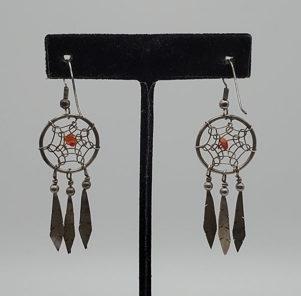 Vintage Silver and Coral Dreamcatcher Earrings