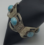 Vintage Handmade Sterling Silver Faux Turquoise Cabochon Panel Link Bracelet
