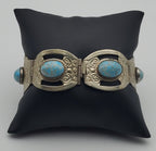 Vintage Handmade Sterling Silver Faux Turquoise Cabochon Panel Link Bracelet