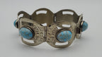Vintage Handmade Sterling Silver Faux Turquoise Cabochon Panel Link Bracelet
