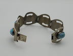 Vintage Handmade Sterling Silver Faux Turquoise Cabochon Panel Link Bracelet