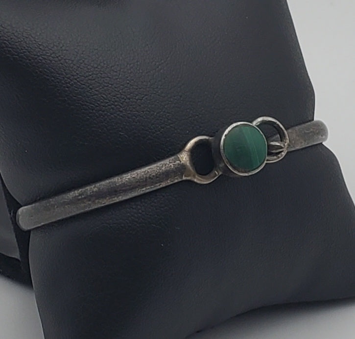 Vintage Malachite Sterling Silver Handmade Mexican Bangle