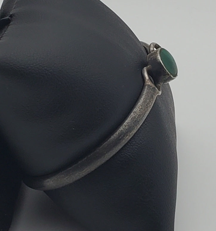 Vintage Malachite Sterling Silver Handmade Mexican Bangle