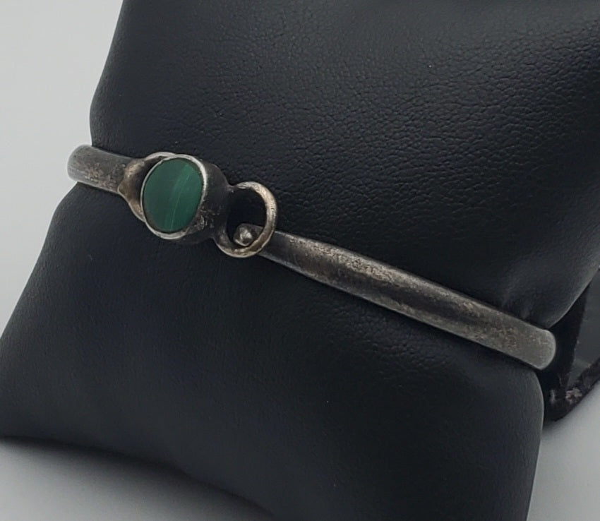 Vintage Malachite Sterling Silver Handmade Mexican Bangle
