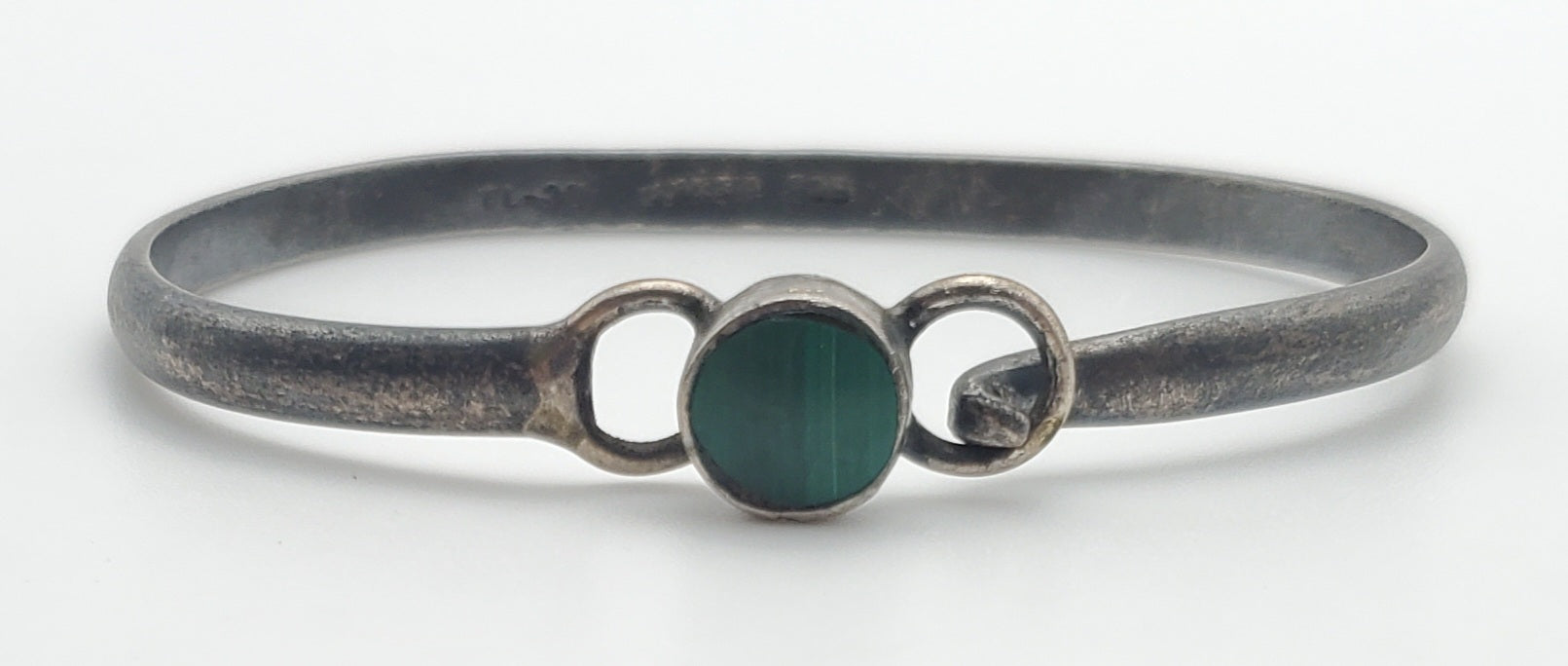 Vintage Malachite Sterling Silver Handmade Mexican Bangle