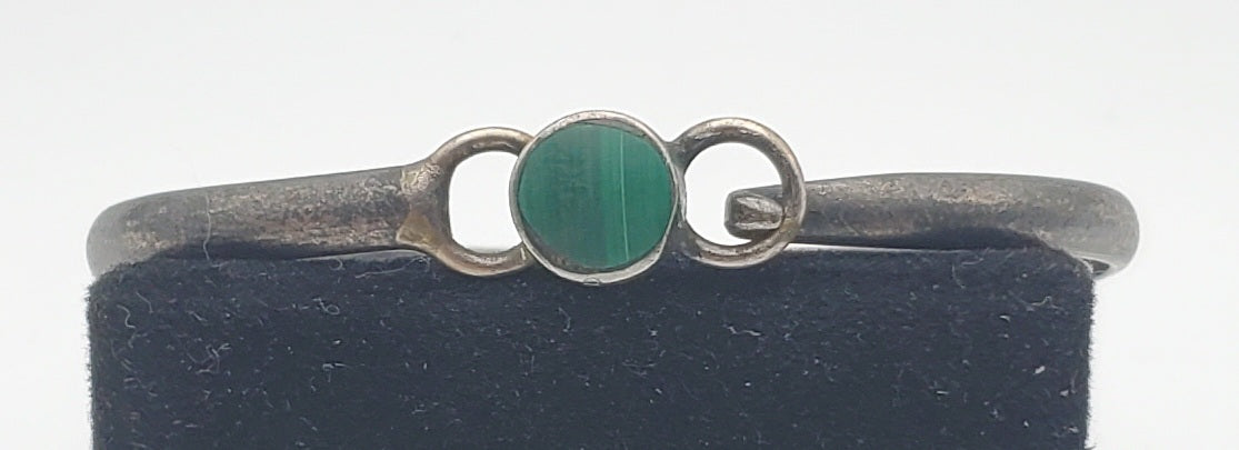 Vintage Malachite Sterling Silver Handmade Mexican Bangle