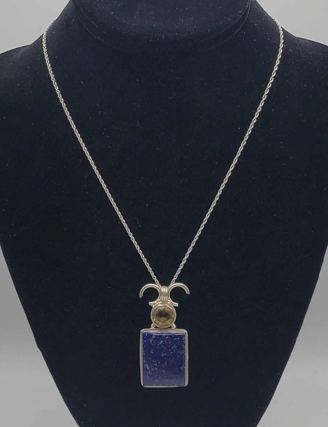 Lapis Lazuli Sterling Silver Pendant on Sterling Silver Chain Necklace - 18"