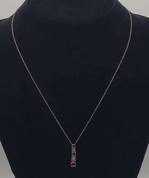 Ross-Simons - Amethyst and Diamond Gold Tone Sterling Silver Pendant on Chain Necklace - 18"