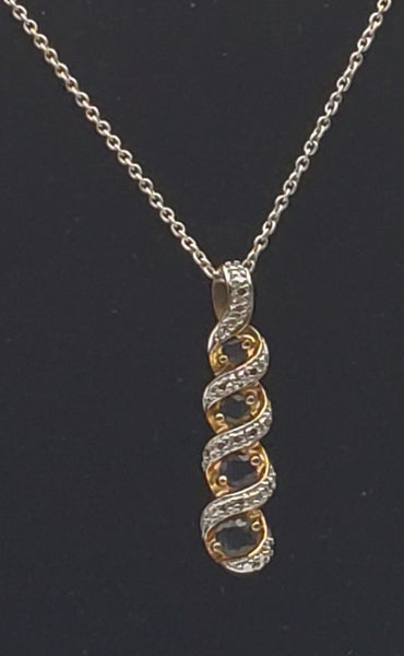 Ross-Simons - Blue Sapphire and Diamond Gold Tone Sterling Silver Pendant on Chain Necklace - 18"