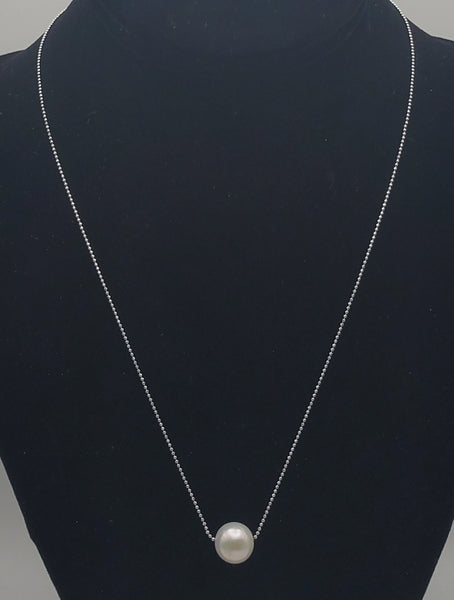 Large Pearl Pendant on Sterling Silver Chain Necklace - 20"